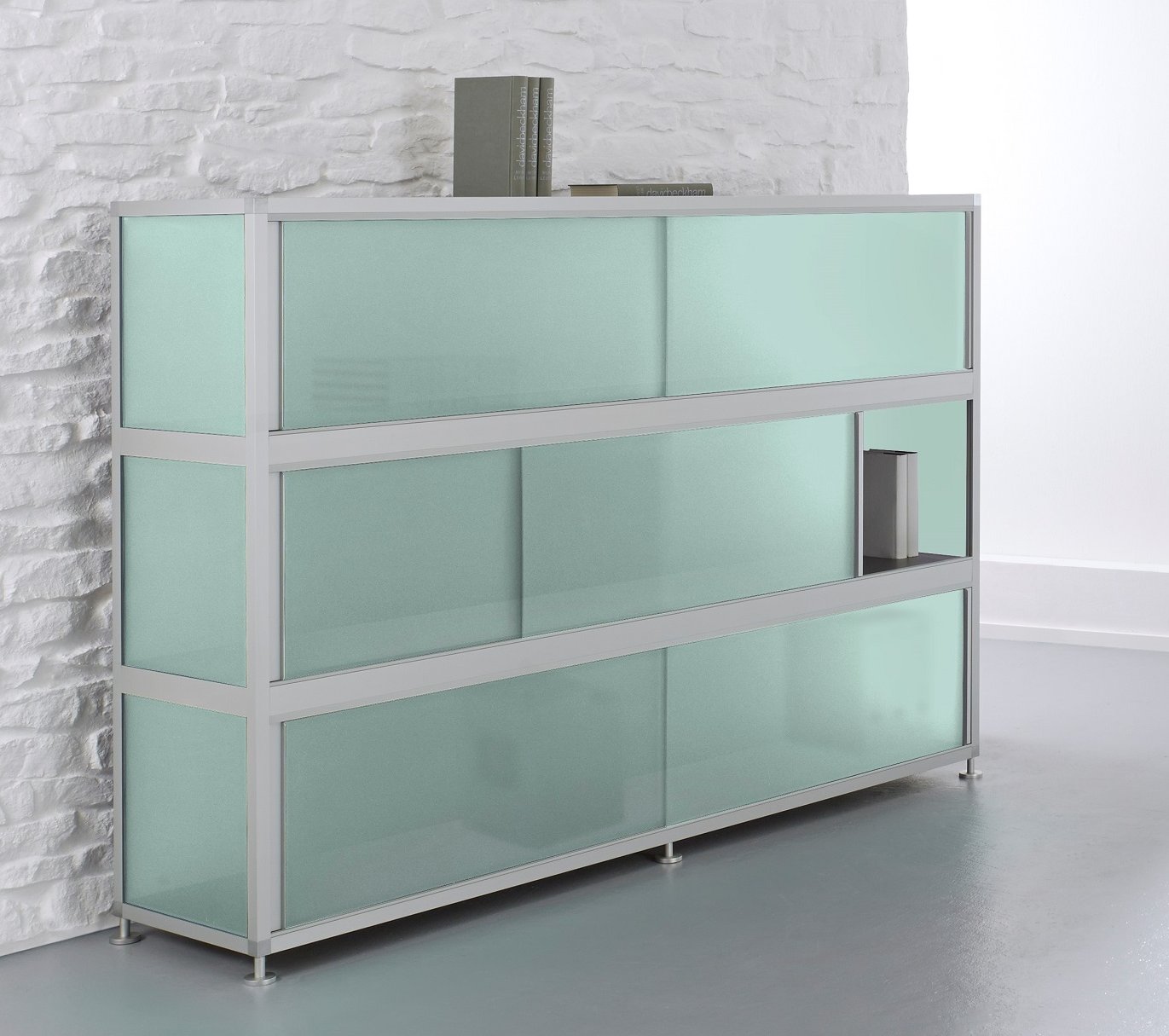 schönes Büro-Highboard  Kunstglas frostgrün
