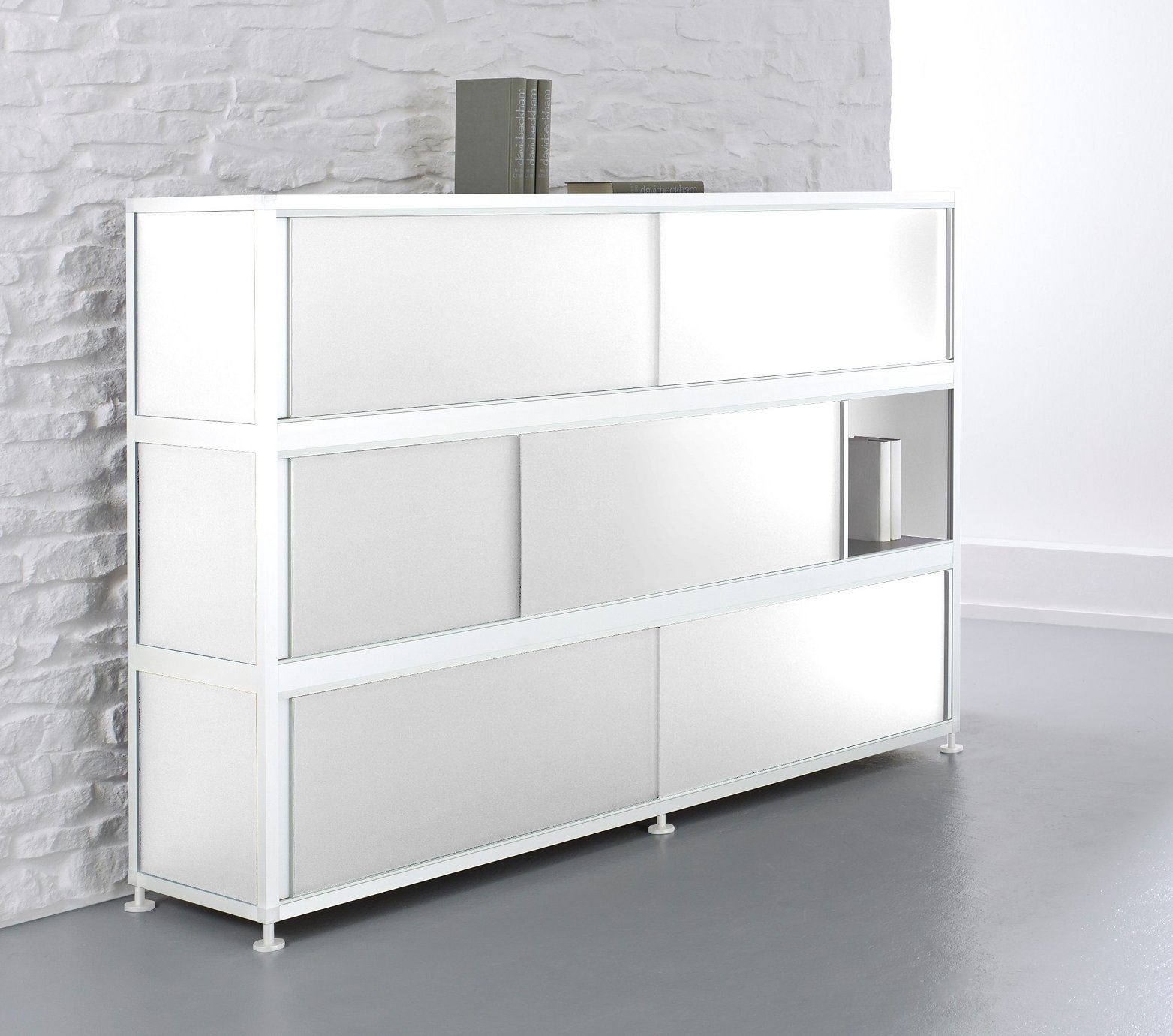 Modernes Büro-Highboard abschließbare Schiebetüren: Aluminium weiß