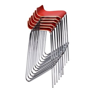 Stapelbarer Barhocker modern mit Holz-Sitzschale chilirot