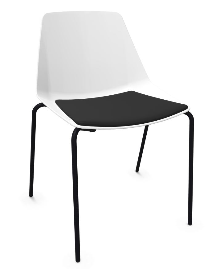 stabiler Wartezimmer-Stuhl weiße Sitzschale schwarzes Stuhlgestell