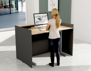 Büro-Empfangstheke mit elektrisch höhenverstellbaren Sitz- / Stehschreibtisch