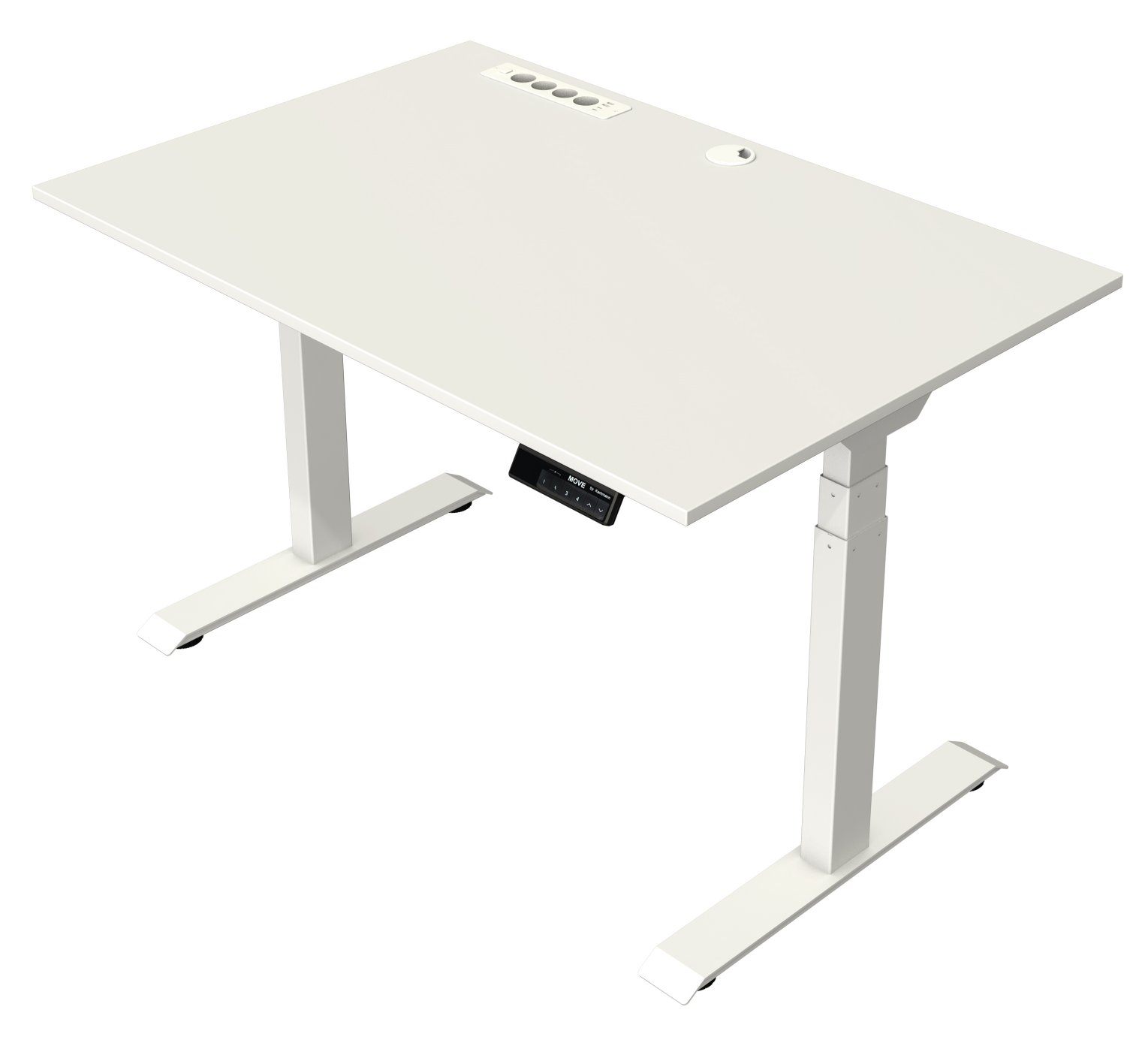 kleiner, mobiler Sitz-Stehbürotisch weiß mit  USB-Anschlüsse