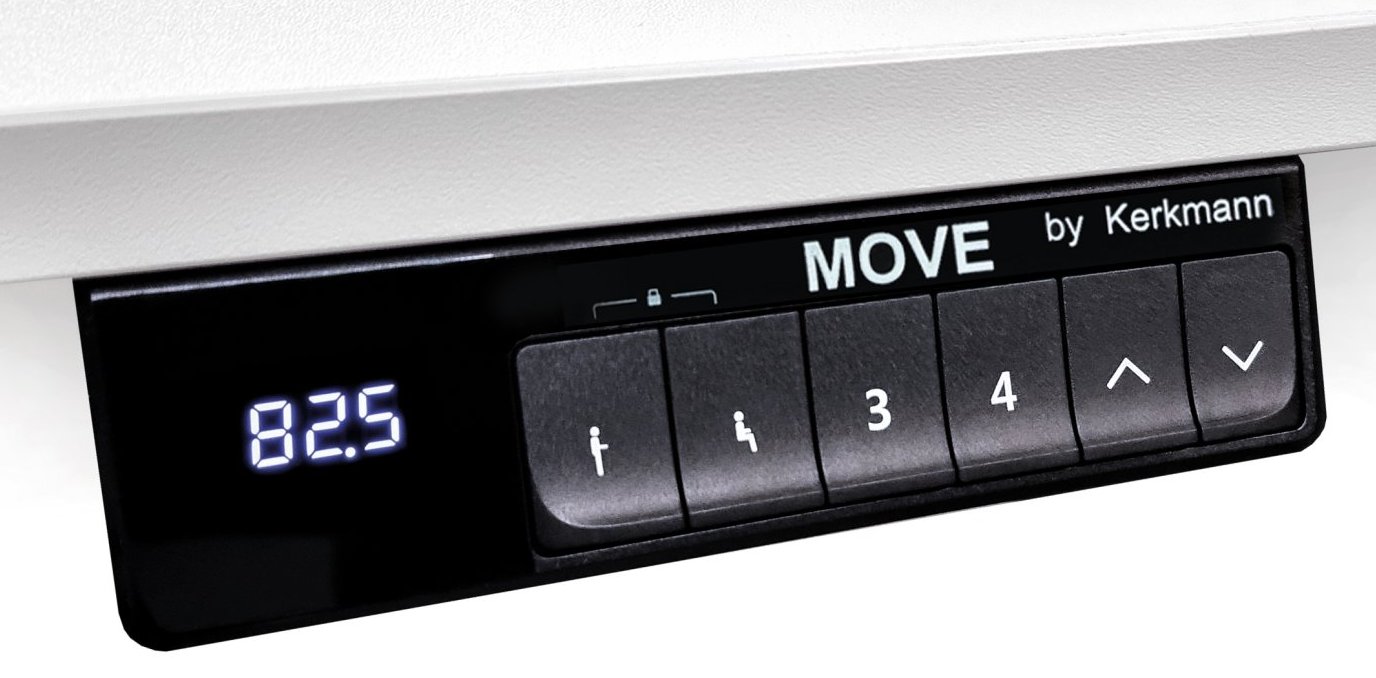 Sitz- u. Stehschreibtisch mit Tischhöhenanzeige und 4 speicherbaren Tischhöhen