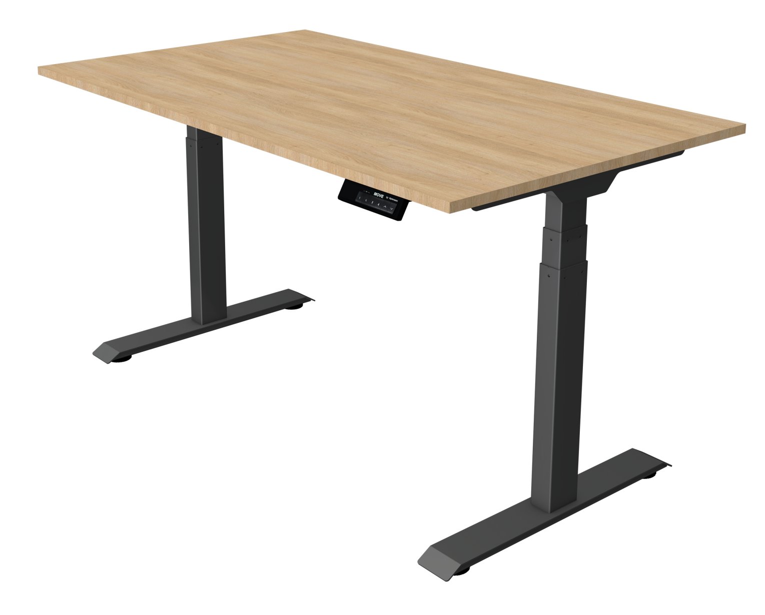 preiswerter und robuster Sitz-Stehschreibtisch massive Tischplatte Eiche