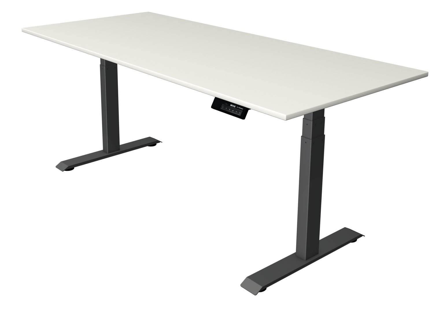 Sitz-Stehschreibtisch rückenschonender günstiger Büroarbeitstisch Gestell anthrazit Tischplatte weiß