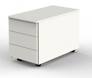weißer Schreibtisch-Rollcontainer mit 3 abschließbaren Schubladen