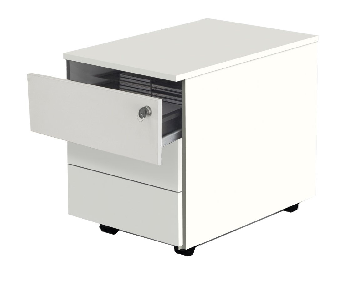 weißer Schreibtischcontainer mit 3 abschließbaren Schubladen