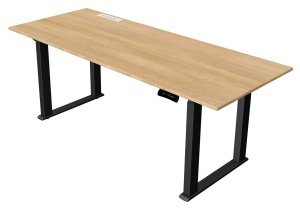 großflächiger Sitz-Stehschreibtisch Tischplatte Eiche-Holzdekor mit USB-Ladepoorts großflächiger Sitz-Stehschreibtisch Tischplatte Eiche-Holzdekor mit USB-Ladepoorts