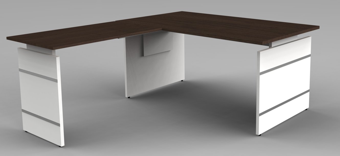 höhenverstellbarer Winkelschreibtisch robuste Tischplatte Wenge-Holzdekor