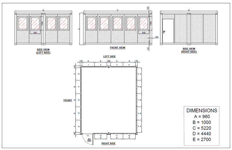 Skizze Außenbereich-Baustellen-Bürocontainer KLZ 52