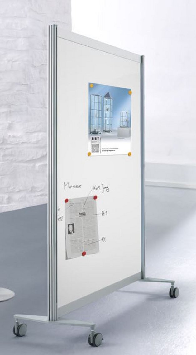 Mobile beschreibbare Büro-Whiteboard-Stellwand mit Laufrollen Moderations-Stellwand