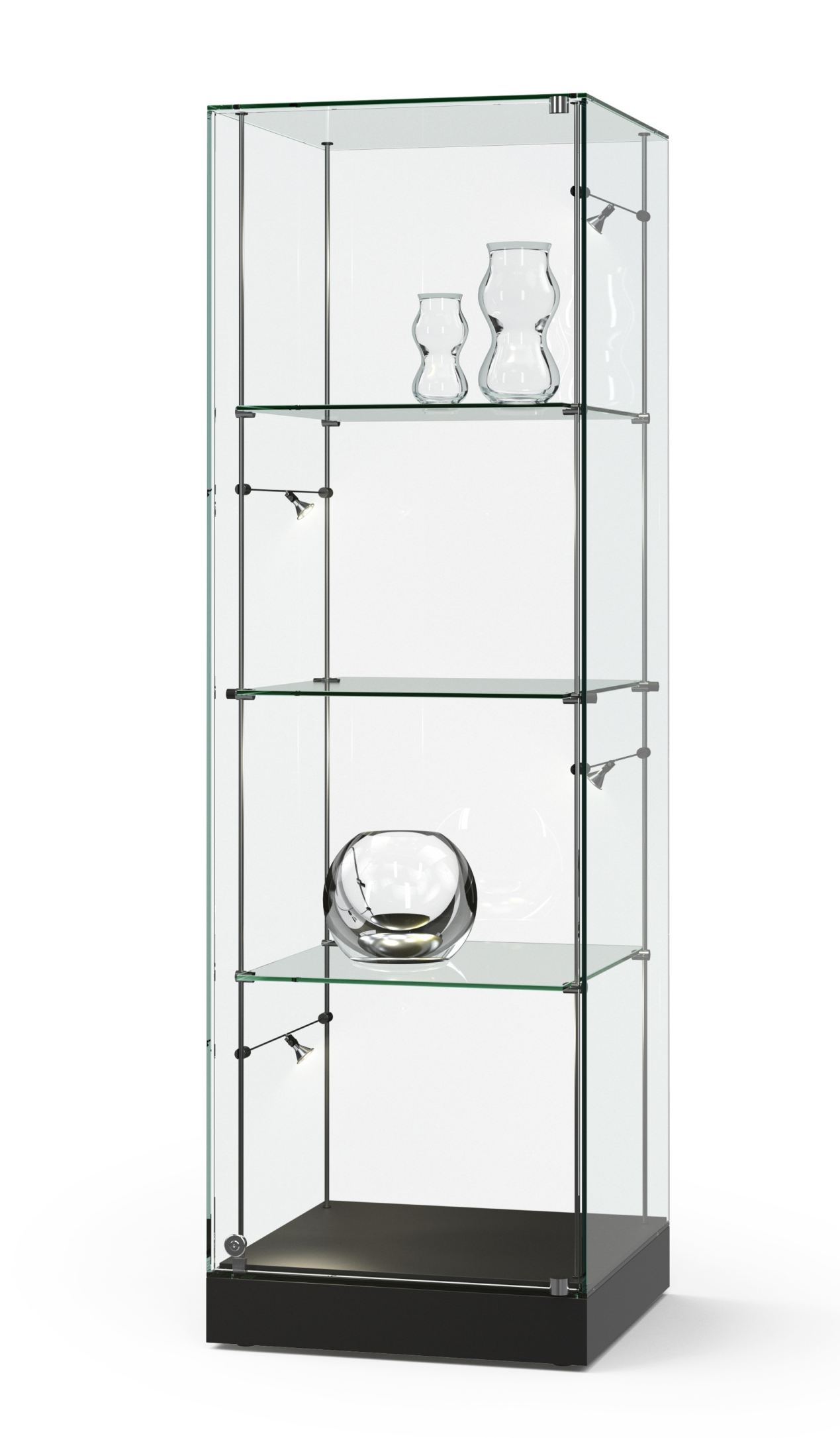 rahmenlose Ganzglas-Standvitrine (60 x 60 x 190 cm) aus bruchfestem Sicherheitsglas