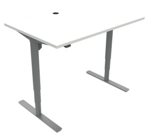 Sitz- und Steharbeitstisch 120 x 80 cm massive Tischplatte mit Kabeldurchlass