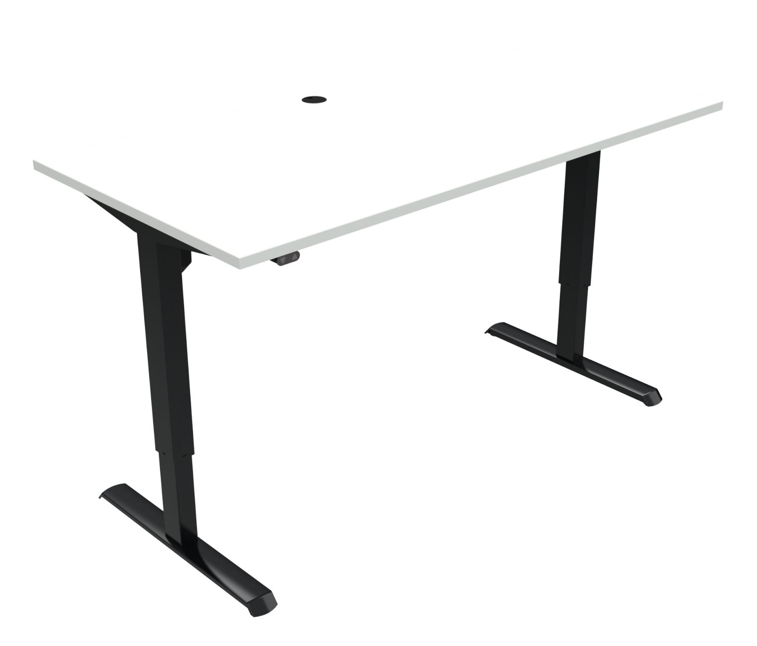 preiswerter Sitz-Stehschreibtisch weiße Tischplatte Stahlgestell schwarz