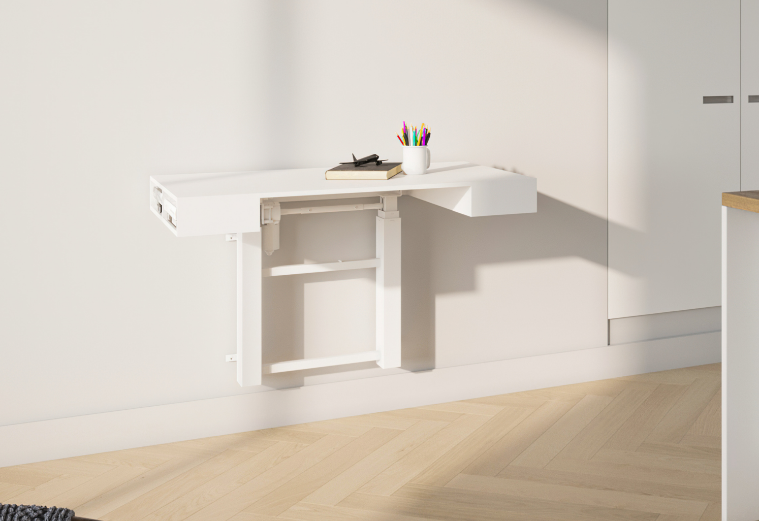Einklappbarer Wandschreibtisch Sitz-Steharbeitstisch Homeoffice Einklappbarer Wandschreibtisch Sitz-Steharbeitstisch Homeoffice