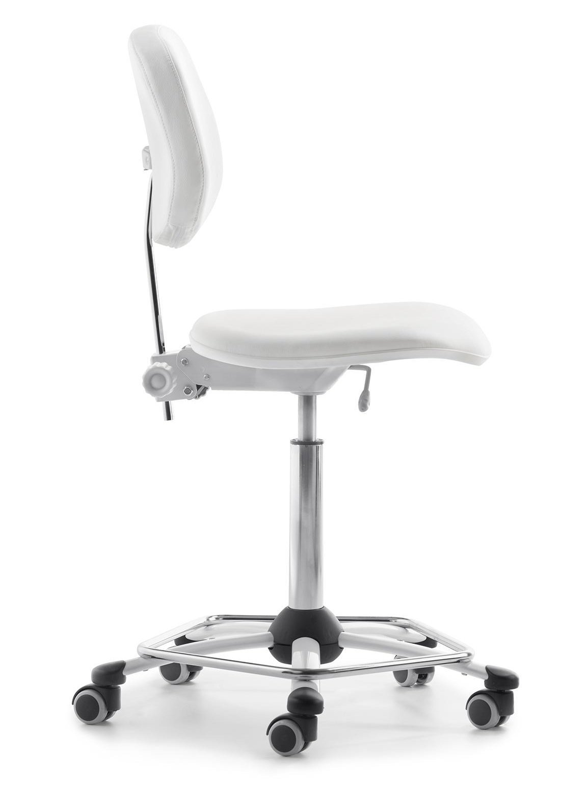 stufenlos höhenverstellbarer Arbeitsdrehstuhl mit weißem Stuhlgestell und weißer Stuhlbezug