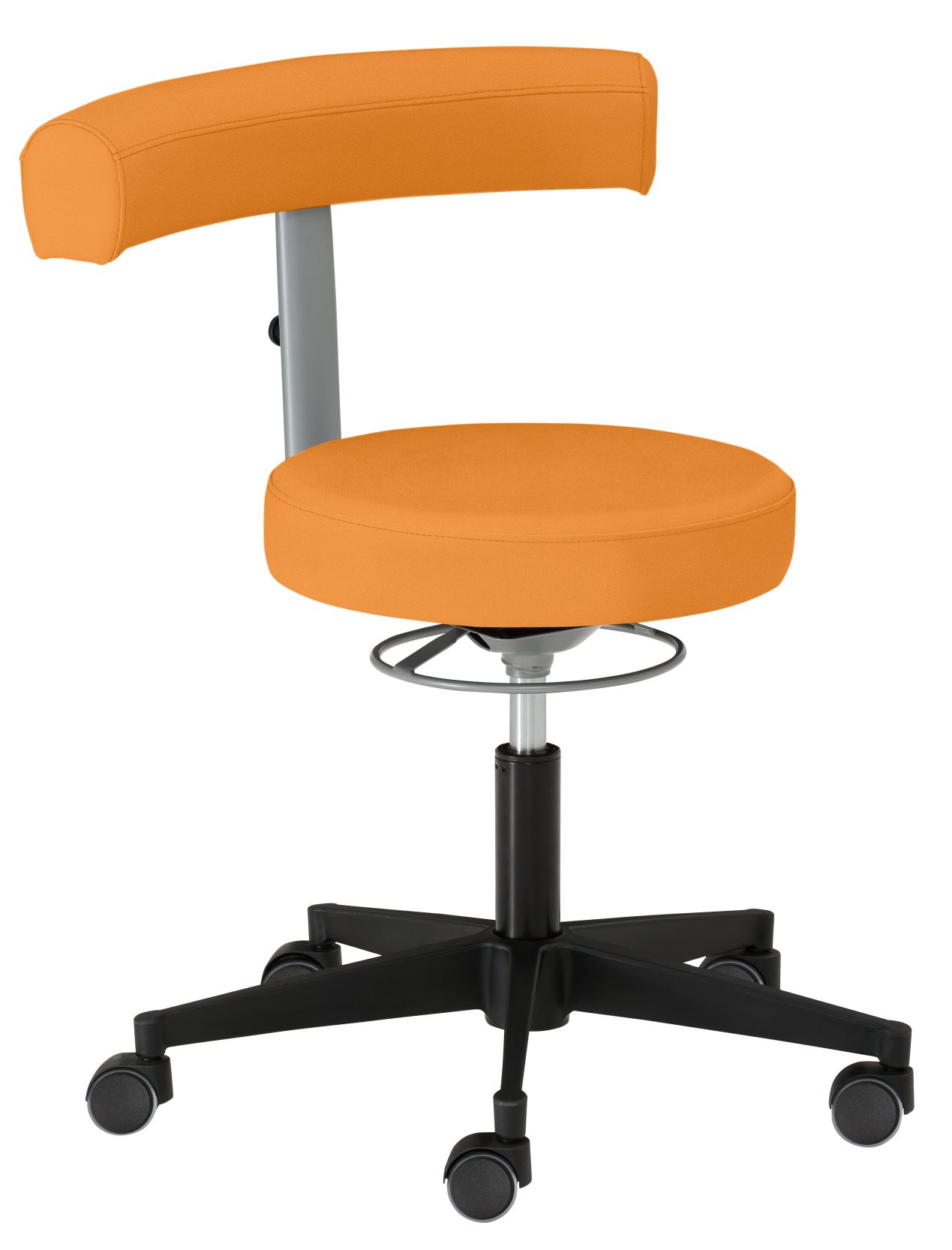 Arbeitsdrehstuhl schwer entflammbarer Sitzbezug orange niedrig einstellbare Sitzhöhe