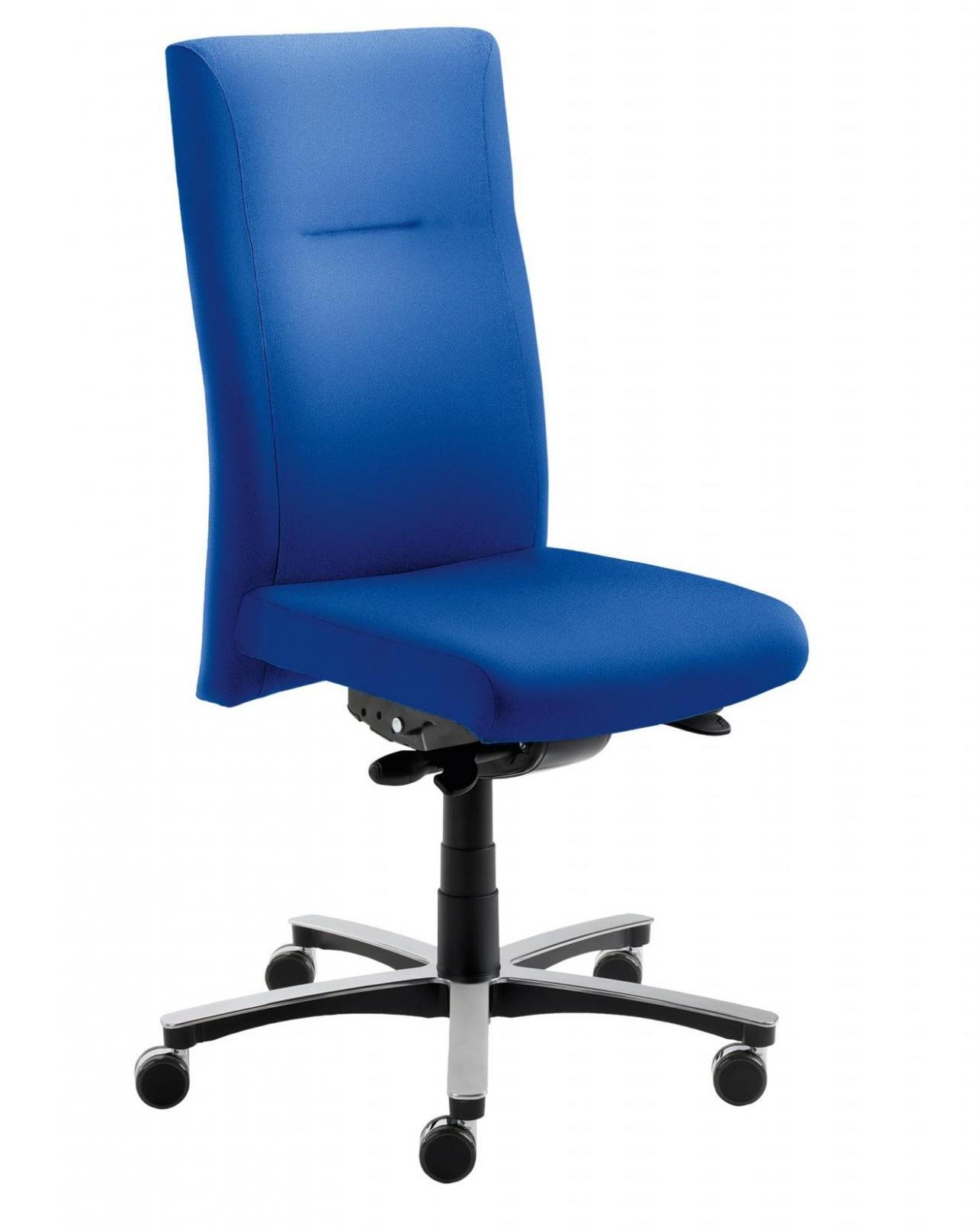 bis 150 Kilogramm belastbarer Schreibtischstuhl mit blauen Sitzbezug