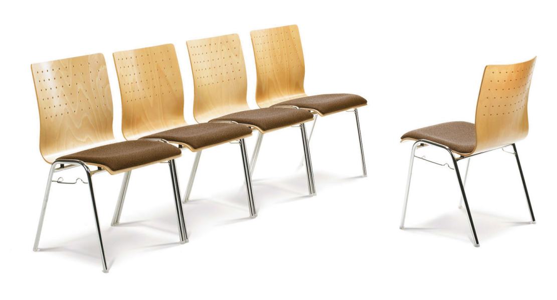 verkettbarer Konferenzstuhl robuster Holzschalensitz mit Polsterauflage gelochter Rückenlehne