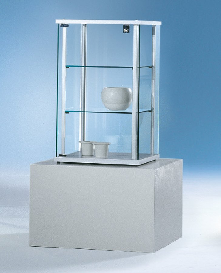 Elegante Ganzglas-Aufsatzvitrine ohne Rahmenprofile bruchfest gehärtet Sicherheitsglas