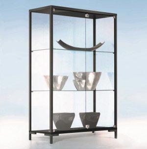 schwarze Schrankvitrine aus bruchfestem Sicherheitsglas