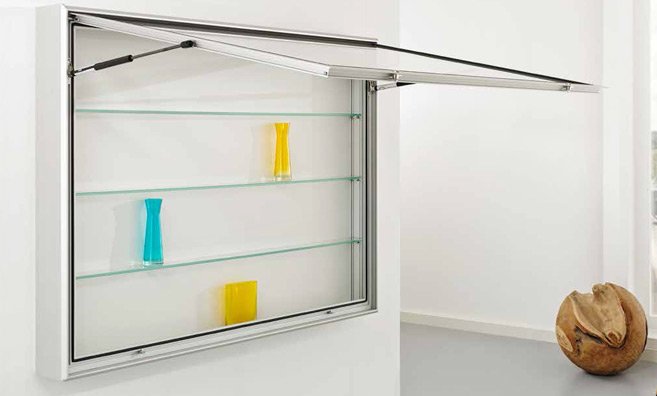 Kleinteile-Wandvitrine abschließbare Sicherheitsglas-Klapptür