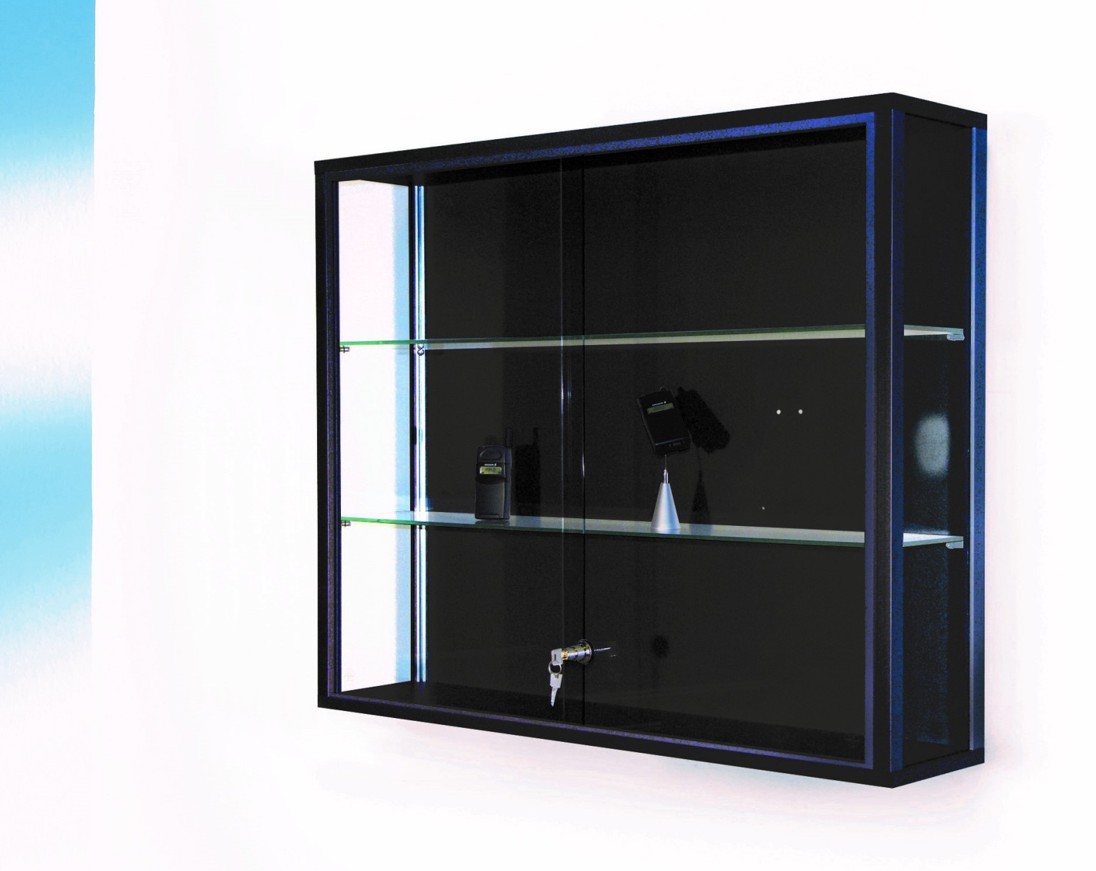 robuste preiswerte Wandvitrine schwarz bruchfest Sicherheitsglas