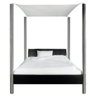 modernes Himmelbett aus Edelstahl und Massivholz